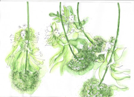 Platántermésen hintázó tündérek - eredeti rajz